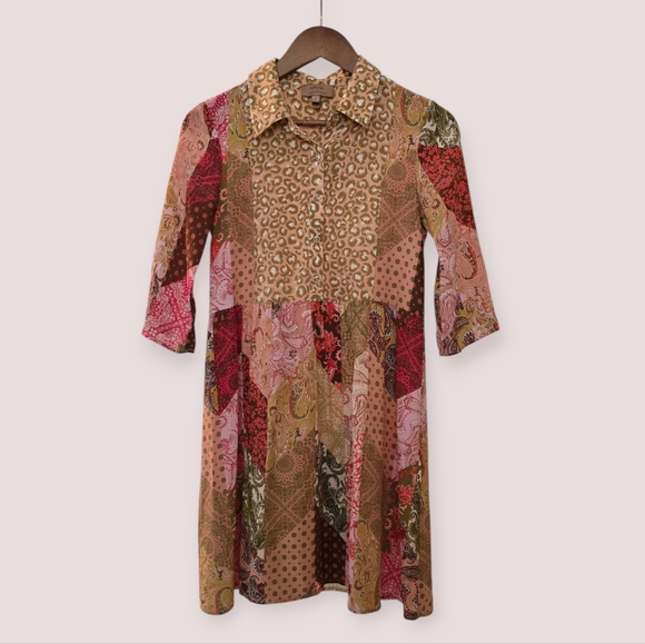 Kachel x Anthropologie Benedetta Patchwork Silk Tunic Dress in Pink Combo Size 2 - Picture 3 of 13